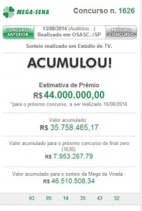 mega acumulou 13 08 2014