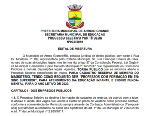 Prefeitura De Arroio Grande Divulga Edital Para Processo Seletivo